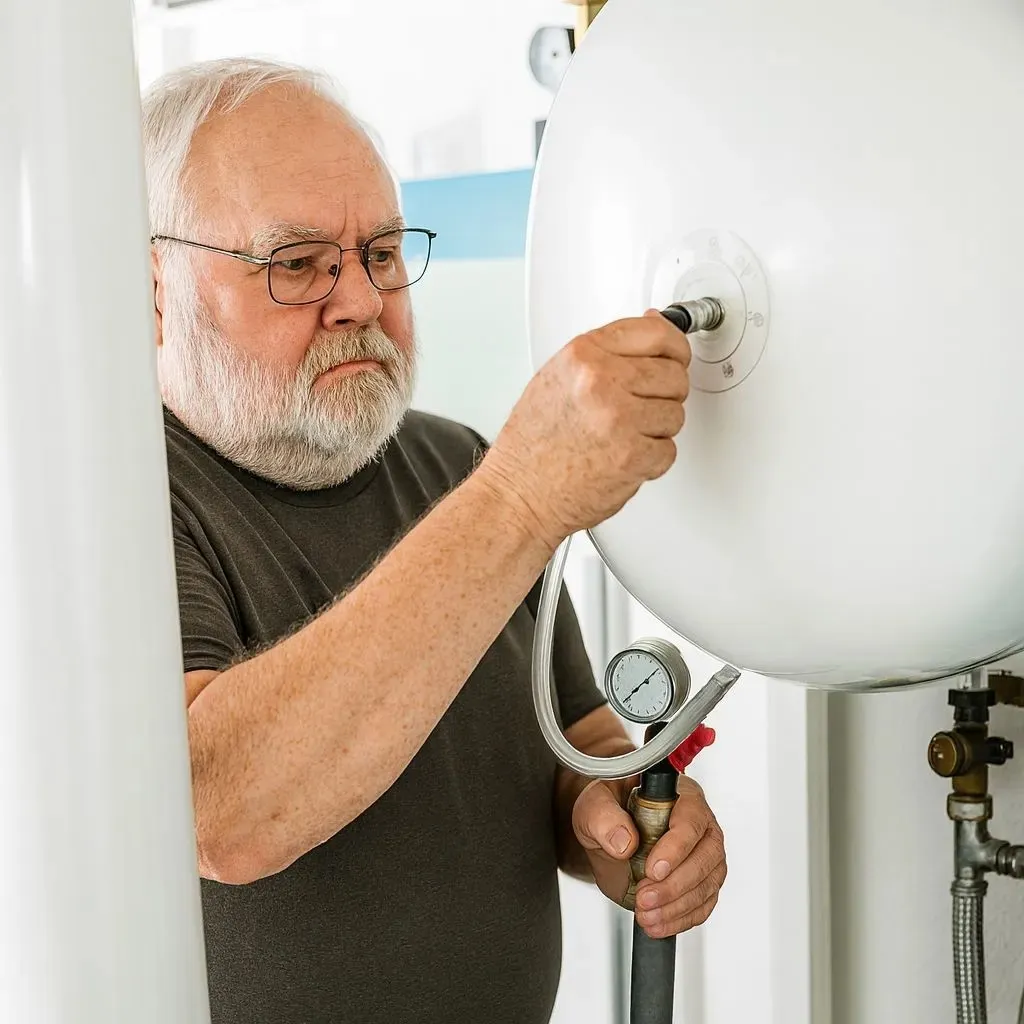 Heizungsprofi prüft Warmwasserspeicher